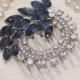 Navy Sapphire Bridal Hair Comb,1920s Art Deco Rhinestone Vintage Silver Pave Crystal Brooch,Bridal Headpiece,Great Gatsby Wedding Accessory
