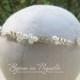 Wedding hair accessory - bridal crown headband - leaves and ivory pearls