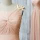 2015 Light Pink Bridesmaid dress, Hand Flowers Chiffon Rosette dress, Long Wedding dress, Prom dress, Pleated dress floor length (F050)