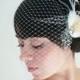 Bridal peacock clip comb feather fascinator and detachable French netting bandeau birdcage veil - DELANEY