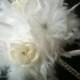 IVORY BLING Crystal Feather & Flower Bridesmaid Bouquet - White Feathers Bride Maid or Toss Wedding Bouquets Rose Custom Colors