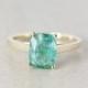 XMAS SALE Green Tourmaline Engagement Ring - Emerald Cut - 10K Yellow Gold