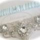 Weddings Garter Set with Jeweled Centering Trim of Embroidery with Crystals and Beads