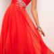 A-line One Shoulder Natural Court Sleeveless Ruched Crystal Zipper Up Chiffon Red Prom / Homecoming / Evening Dresses By Blush 9617