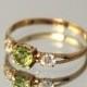 Peridot ring, Green stone ring, Peridot ring gold, Gemstone ring, Three stone ring, Birthstone ring, August birthstone