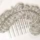 1920s Bridal Hair Comb, Vintage Rhinestone Leaf Headpiece, Art Deco Crystal Silver Feather Accessory, Downton Abbey Mary Large Head Piece