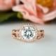 Rose 2.25 ctw Halo Bridal Set, Art Deco Wedding Rings, Man Made Diamond Simulants, Vintage Style Ring, Halo Engagement Ring, Sterling Silver