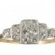 Vintage English Art Deco Diamond Stepped Geometric Cluster Engagement Ring in 18ct Gold
