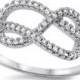 Tangled Infinity Crossover Ring Solid 925 Sterling Silver Round Sparkling Clear Crystal Diamond CZ Infinity Knot Love Ring Valentine Gift