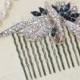 Navy Blue Pave Rhinestone Hair Comb,Sapphire Blue Rhinestone,Clear Crystal,Silver Large Ribbon Hair Comb,Bridal Hair Comb,Weddings,Art Deco