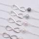 Set of 4 Bridesmaid Infinity Bracelets, Infinity Pearl Bracelets, 4 Infinity and Pearl Bracelets - Sterling Silver Chain 0217