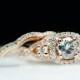 Rose Gold Diamond Engagement Ring 3 Stone Halo Micropave Engagement Ring Infiniti Twist 14k Natural Diamond Custom Ring w/ Wedding Band Set