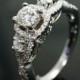 Custom Petite Diamond Engagement Ring 14k White Gold 3 Stone Micropave Wedding Ring Bridal Set Complete Engagement Ring Set Diamond Ring