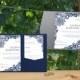 SALE! Pocket Folder Wedding Invitation Template Set - Download Instantly - EDITABLE TEXT - Ornate Lace (Navy)  - Microsoft Word Format