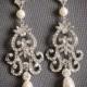FABIONA, Victorian Style Chandelier Wedding Earrings, White Ivory Champagne Pearl & Rhinestone Bridal Earrings, Flower Dangle Stud Earrings