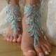 Blue Lace Barefoot Sandals, french lace, Bridal Lace Shoes , Foot jewelry,Wedding Shoes, Victorian Lace  Anklet , Belly Dance