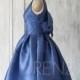 2015 New blue taffeta Bridesmaid dress, bowknot sash dress,V-Neck dress, Party dress, Formal dress, Knee-length dress (TT076)