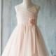 2015 Peach Junior Bridesmaid Dress, Spaghetti Strap Flower Girl Dress, Rosette dress Floor length (FK309)