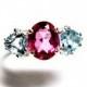 Pink topaz ring, topaz accent ring, 3 stone ring, blue pink,  wedding anniversary ring s 6 3/4  "Ice Castles"