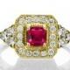 Ruby Engagement Ring, 18K Gold Ring, Halo Ring, 0.84 TCW Ruby Ring Vintage, Art Deco Jewelry, Ruby Rings for Women