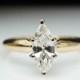 SALE - Vintage Solitaire .54ct Marquise Cut Diamond Engagement Ring - Size 4