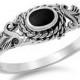 Oval Elegant Romantic Forever Love Oval Synthetic Black Onyx Ring Leaf Solid 925 Sterling Silver Oval Black Onyx Ladies Promise Ring