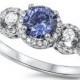 3.00 Carat Round Tanzanite Clear Crystal Russian Diamond CZ Three Stone Halo Solid 925 Sterling Silver Wedding Engagement Bridal Ring