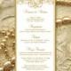 Printable Wedding Menu Template  "Vienna" in Gold Microsoft Word Editable Text Instant Download Order in Any Color DIY You Print