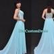 Long Prom Dress Crystal/Bead Bridesmaid Dress Chiffon Dress One Shoulder Blue Long elegant dresses