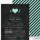 Couples Shower Invitations - Printed, Black Mint Green Monogram Wedding Bridal Typography Engagement Chalkboard Heart Striped Winter - #031