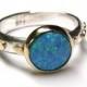 Blue Opal ring - 14k gold ring and silver ring Birthstone ring  gemstone Made to order