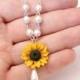 Sunflower Necklace - Sunflower Jewelry - Gifts - Yellow Sunflower Bridesmaid, Flower and Pearls Necklace, Bridal Flowers,Bridesmaid Necklace