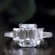 3.36 ct.tw, Emerald Cut Diamond Simulant Engagement Ring, Baguette Cut//Anniversary, Promise Ring-925 Sterling Silver-R33714