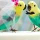 Budgie Cake Topper in Aqua Green and Yellow: Bride and Groom Tropical Love Bird Cake Topper -- LoveNesting Wedding Cake Toppers