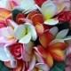 The Morgan Real Touch Plumeria and Velvet Rose Beach Wedding Bridal Bouquet in Pinks, Oranges and White.