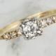 Art Deco .43 carat Transitional Cut Diamond Engagement Ring with Diamond Shoulders