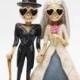 Halloween Love Never Dies Bride and Groom in Heart Glasses Day of the Dead Gothic Wedding Cake Toppers -Painted Resin Romantic Figurines-R3C