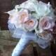 17 pc. Blush Pink and White Silk Bridal Bouquet / Silk Wedding Flowers / Bling Bridal Flowers / Budget Bridal Flowers / Pink Wedding