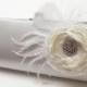 Bridal Clutch Off White -  Bridesmaid Clutch - Feather Clutch With Rhinstones - Kisslock Snap Bouquet Clutch -