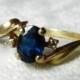 Sapphire Engagement Ring Genuine Blue Sapphire Vintage Ring Genuine Diamond 10K September Birthday