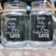Western Wedding Table Setting -  Lucky in Love Mason Jar Mugs - Personalized Bride and Groom Toasting Glasses