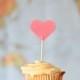 Coral Heart Cupcake Picks, 12 pink cupcake toppers, custom colors available
