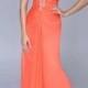 A-Line Sheath Chiffon Beading Ruched Orange Long Prom Dress