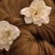 Pretty Pair of Gardenia Bridal Hair Pins , Ivory Floral Hair Decorations, Bridal Accessories, Wedding Headpieces,