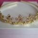 Gold fleur de lye tiara with clear crystals & scrolls / Headdress / Bridal Tiara /  Wedding Tiara / Prom Tiara