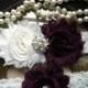 SALE-Wedding Garter - Plum Garter - Garter - Purple - Ivory Lace Garter Set - Bridal Garters - Vintage - Plum - Wedding - Rhinestone