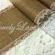 Burlap Table Runner / 5ft-10ft x13in Wide/White & Silver Lace Table Runner/ Weddings/Wedding Decor/Table Decor/ Home/Gift