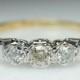 3 Stone Diamond Engagement Ring & Anniversary Wedding Band 14k Yellow Gold