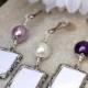 Bridal bouquet photo charm. Wedding memorial photo charm with purple or white pearl.