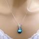 Bermuda Blue Crystal Necklace: Rhinestone Swarovski Bridal Necklace, Sterling Silver Bridal Wedding Jewelry Bridesmaid Necklace Prom Jewelry